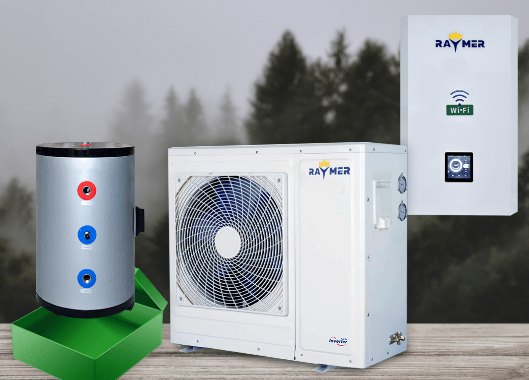 Тепловий насос повітря-вода Raymer RAY-10DS1-EVI на 10 кВт, інвертор до -30°C, спліт-система до 100 кв.м. 220V