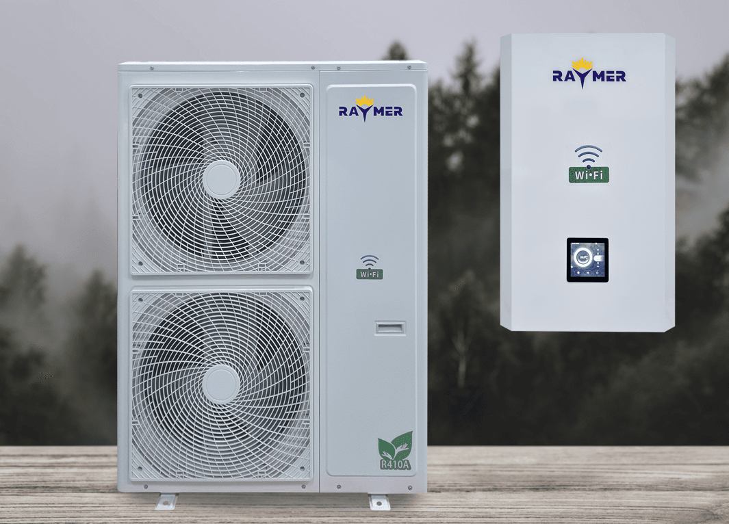 Тепловий насос повітря-вода Raymer RAY-15DS1-EVI на 15 кВт, інвертор до -30°C, спліт-система до 150 кв.м. 380в