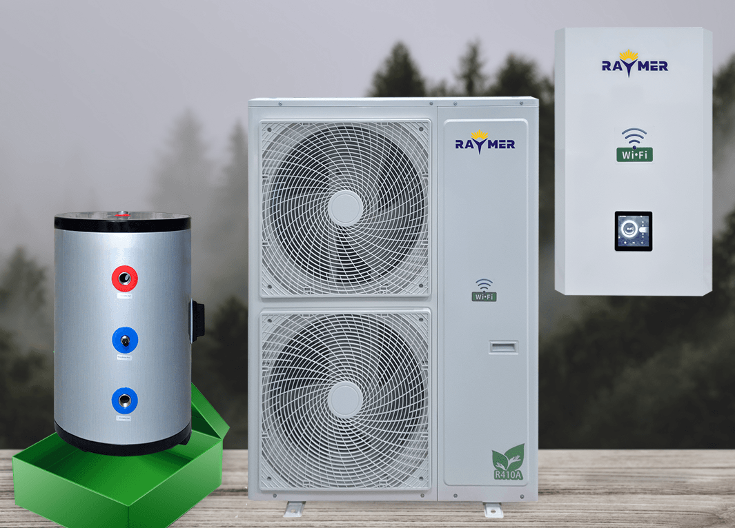 Тепловий насос повітря-вода Raymer RAY-15DS1-EVI на 15 кВт, інвертор до -30°C, спліт-система до 150 кв.м. 220в