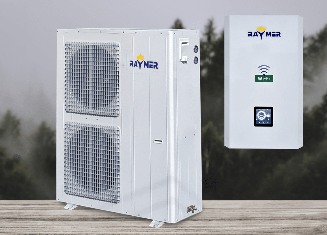 Тепловий насос повітря-вода Raymer RAY-32DS1-EVI на 32 кВт, інвертор до -30°C, спліт-система до 500 кв.м. 380в