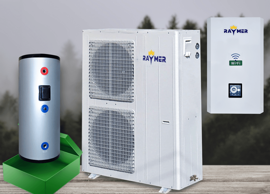 Тепловий насос повітря-вода Raymer RAY-24DS1-EVI на 24 кВт, інвертор до -30°C, спліт-система до 350 кв.м. 380в