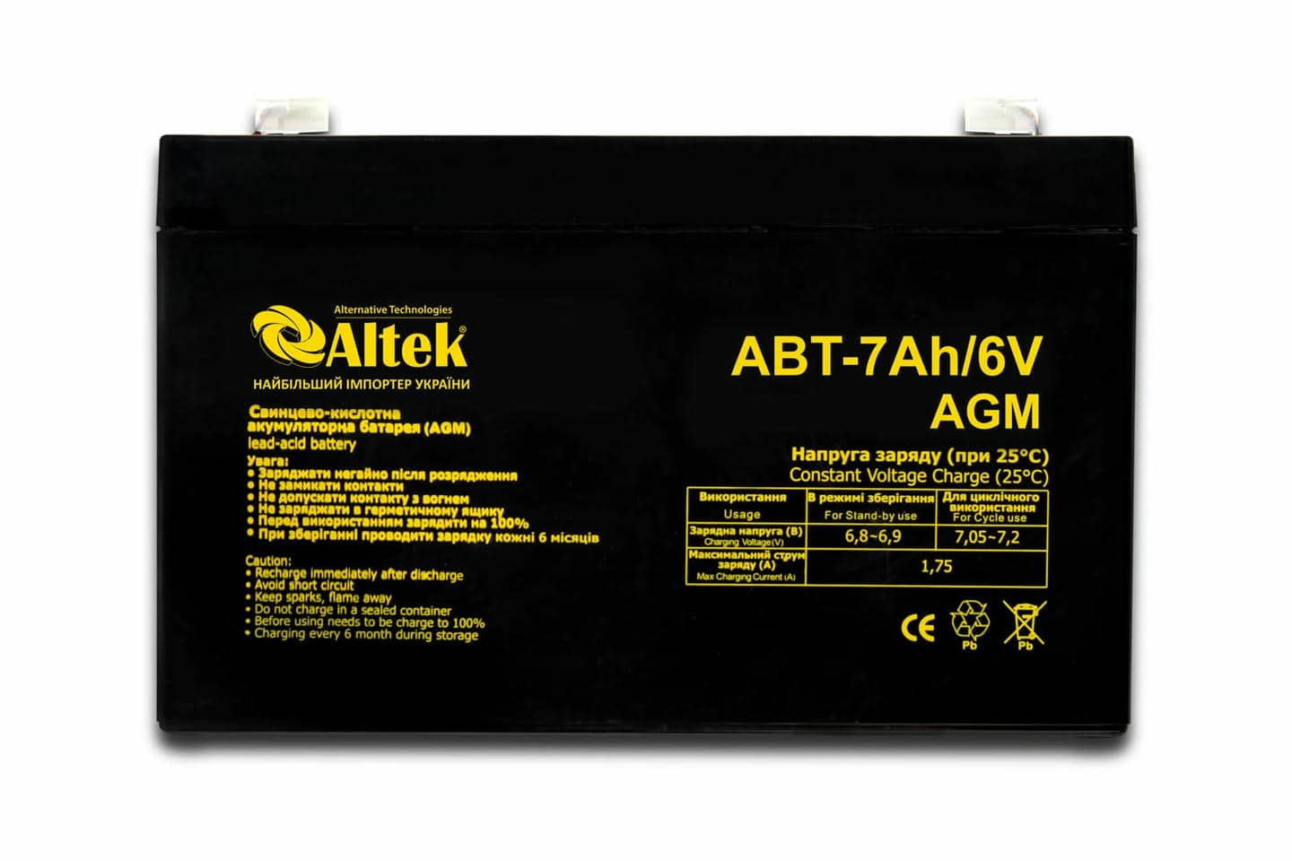 Аккумулятор ALTEK ABT 7Аh 6V AGM для систем резервного питания