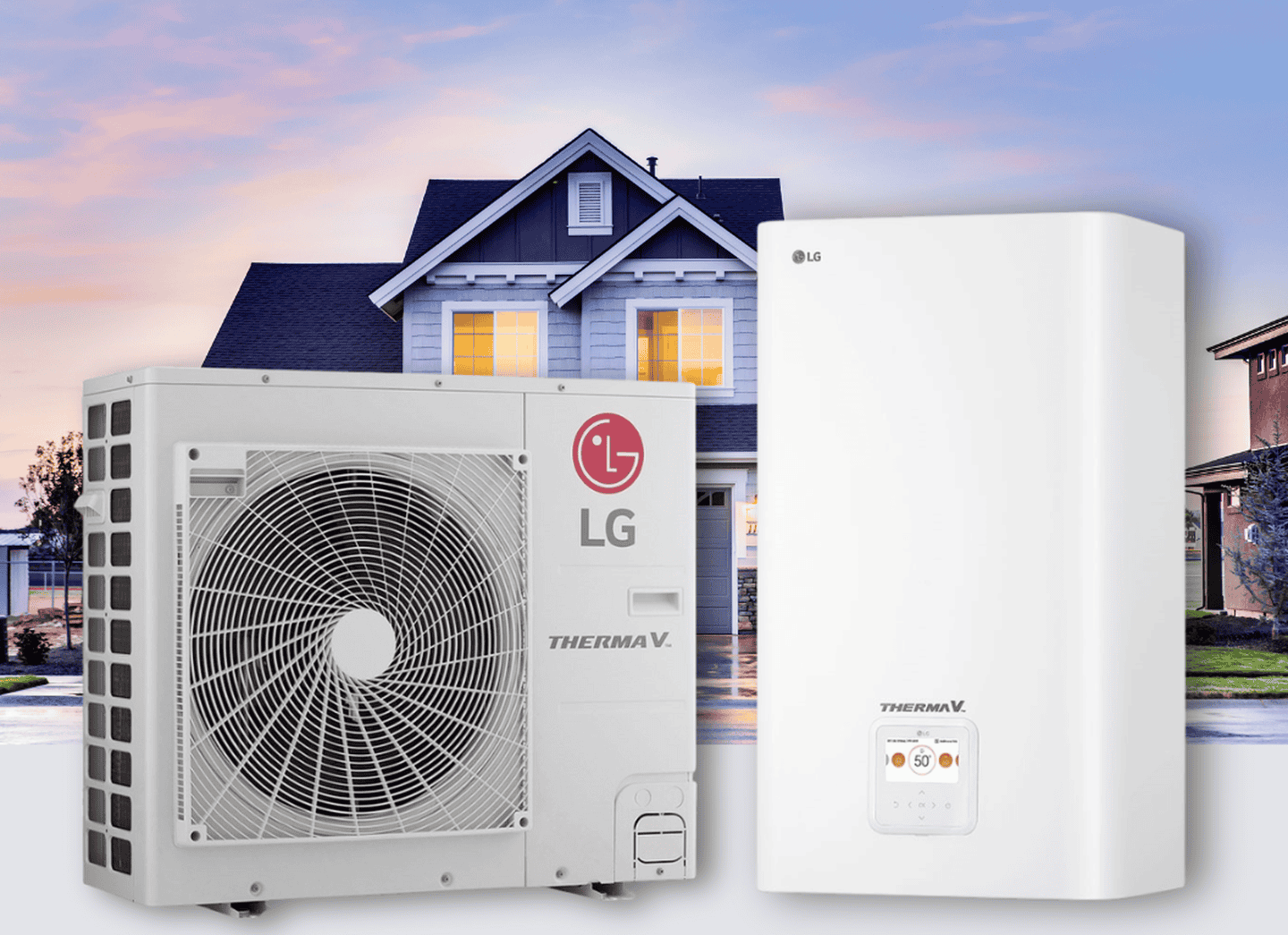 Інверторний тепловий насос LG Therma V Series 5 (HU051MR.U44/HN051MR.NK5) на 5.5 кВт, площа обігріву до 60 кв. м, (робота за умови -20°C)