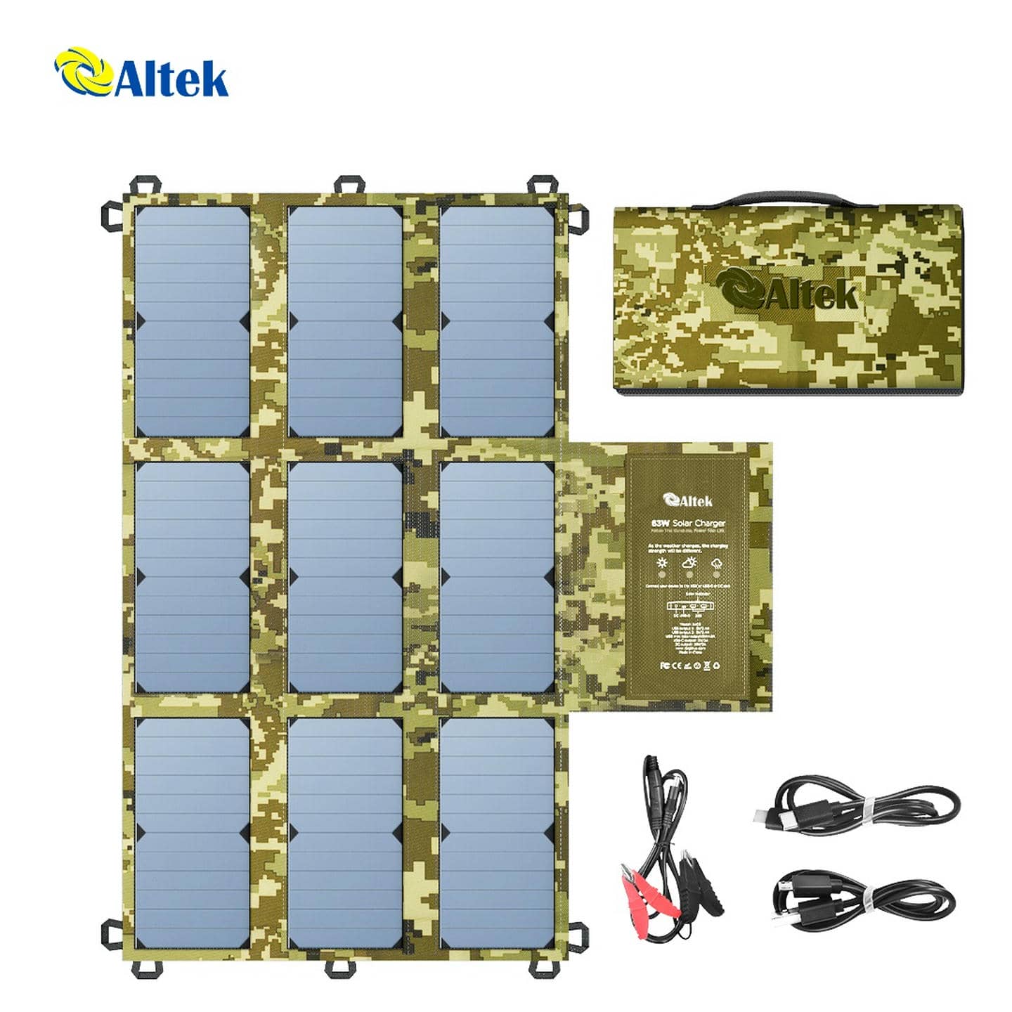 Сонячна панель ALTEK ALT-63 портативна, розкладна, джерело живлення для аккумуряторів, зарядних станцій