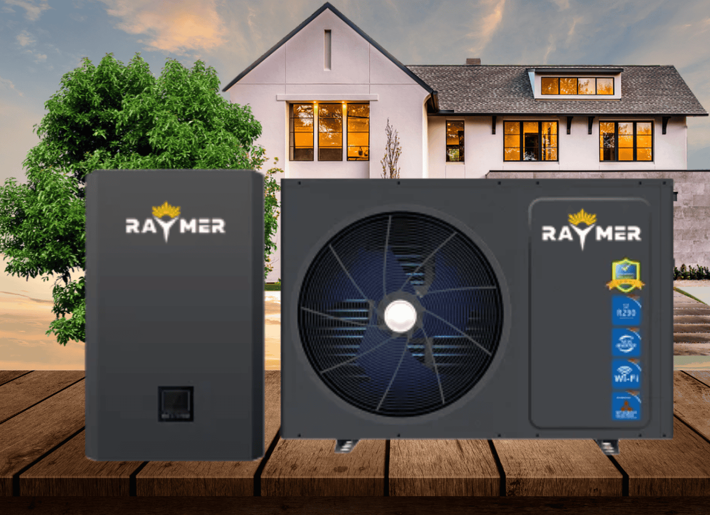 Тепловий насос повітря-вода Raymer RAY-15DS2-EVI на 15 кВт, інвертор до -30 °C, спліт-система до 180 кв.м. 380V