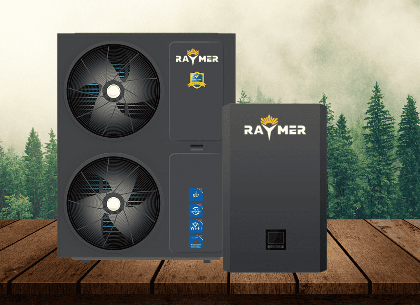 Тепловий насос повітря-вода Raymer RAY-32DS2-EVI на 32 кВт, інвертор до -30°C, спліт-система до 500 кв.м. 380V