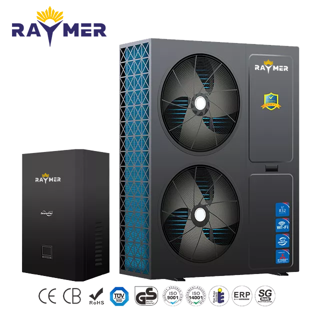 Тепловий насос повітря-вода Raymer RAY-32DS2-EVI на 32 кВт, інвертор до -30°C, спліт-система до 500 кв.м. 380V