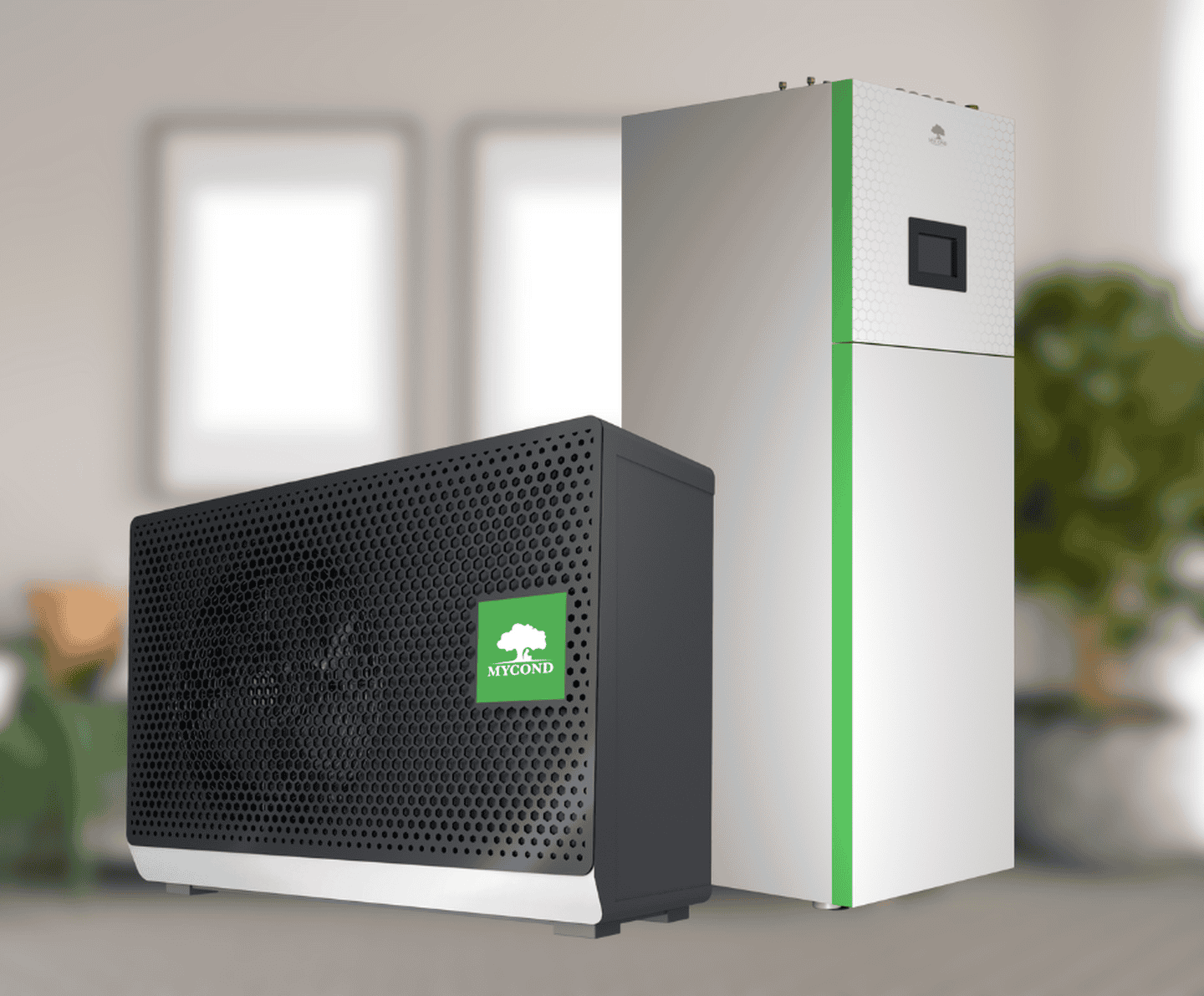 Інверторний тепловий насос Mycond BeeSmart All-in-One MHCS035UBS/MHCS035/045DTS, до -25°C, спліт-система до 100 м², з вбудованим баком для ГВП