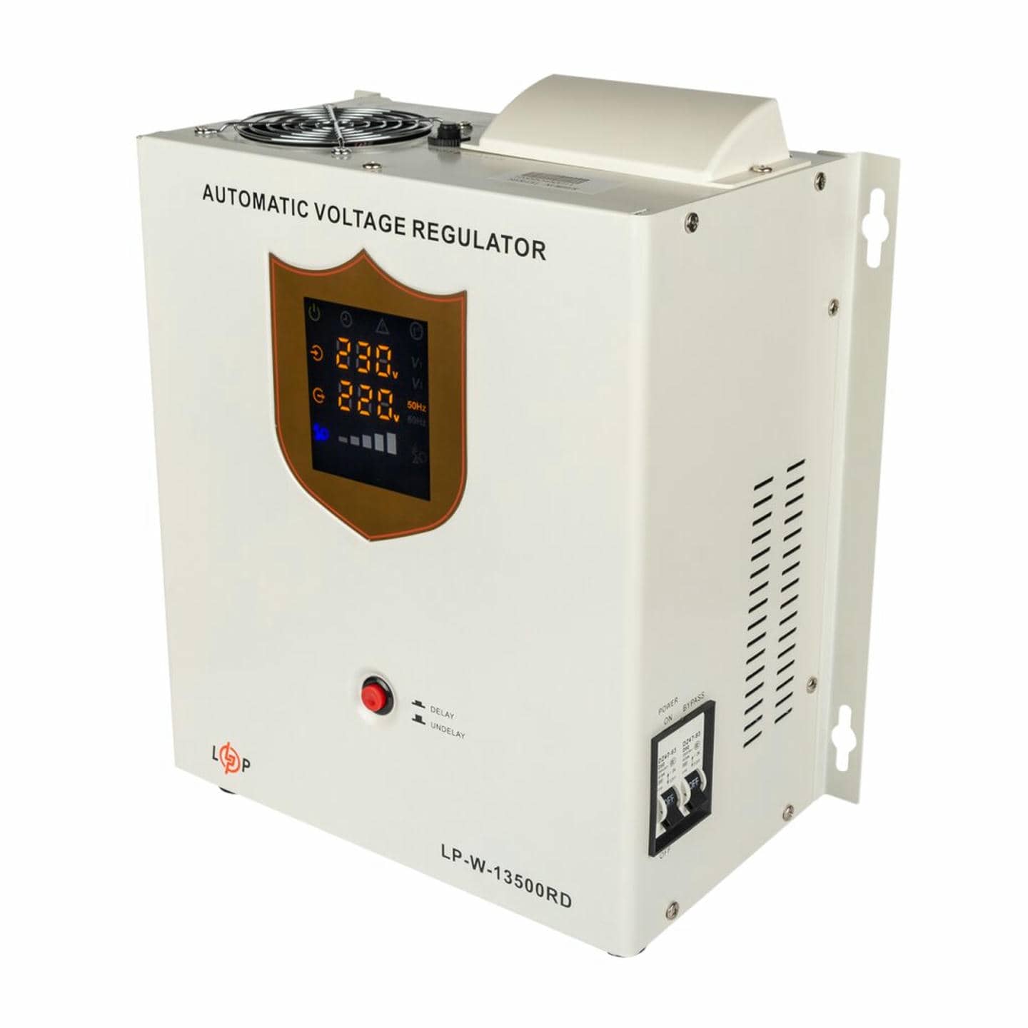 Стабілізатор напруги LogicPower LP-W-13500RD однофазний на 8,1 кВт, релейний, 7 ступенів стабілізації (настінний монтаж)