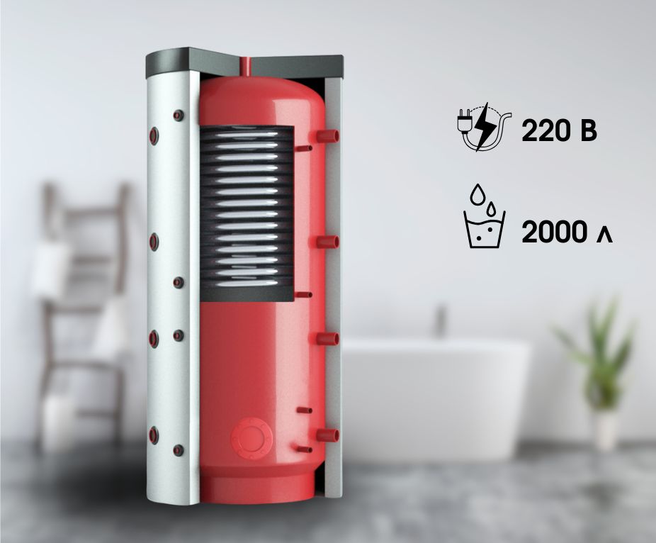 Буферна ємність Teplobak ВТА-2 2000, нержавіючий бак-накопичувач на 2000 л для теплових насосів, один теплообмінник (2,30 м²)