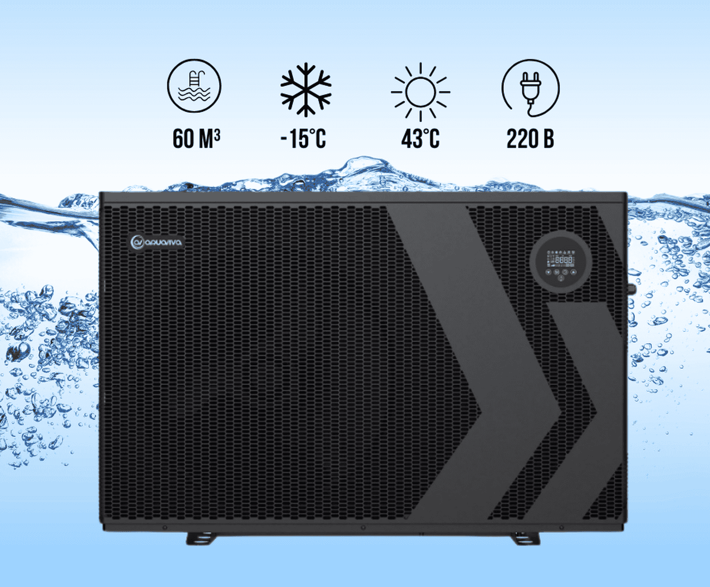 Інверторний тепловий насос Aquaviva Model А 15 (15,25 кВт) 220 В, до -15°С/+43°С, об’єм басейну до 60 м³