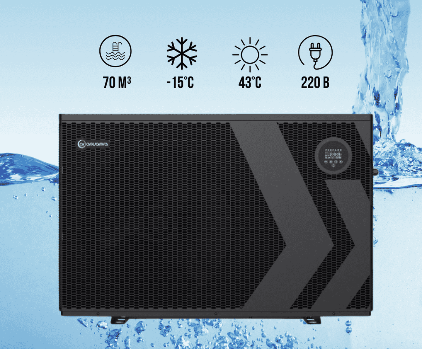 Інверторний тепловий насос Aquaviva Model А 18 (18,15 кВт) 220 В, до -15°С/+43°С, об’єм басейну до 70 м³