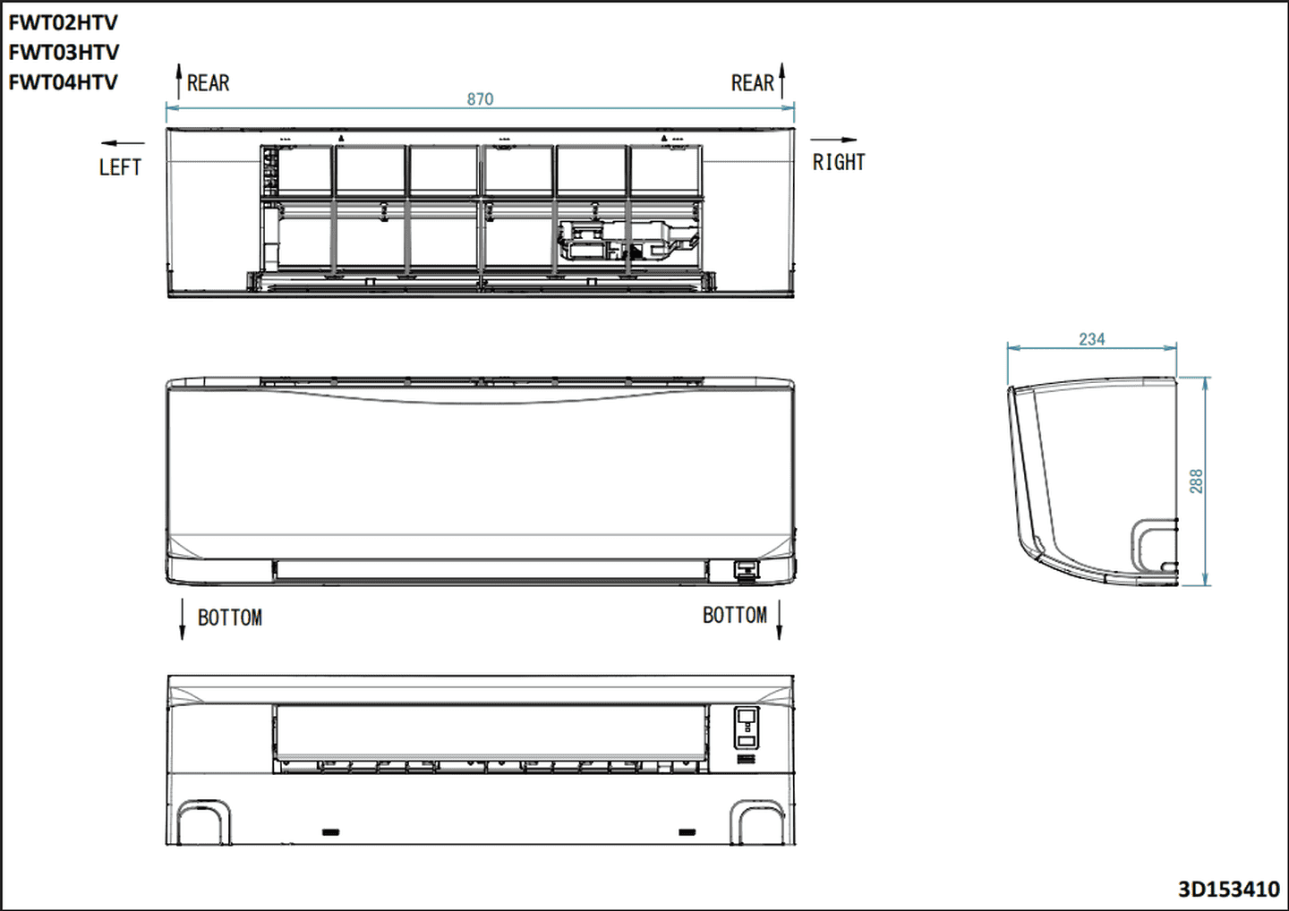 Настінний фанкойл Daikin FWT04HTV 3,3 кВт, 220 В, нагрівання/охолодження до 35 м², Flash Streamer