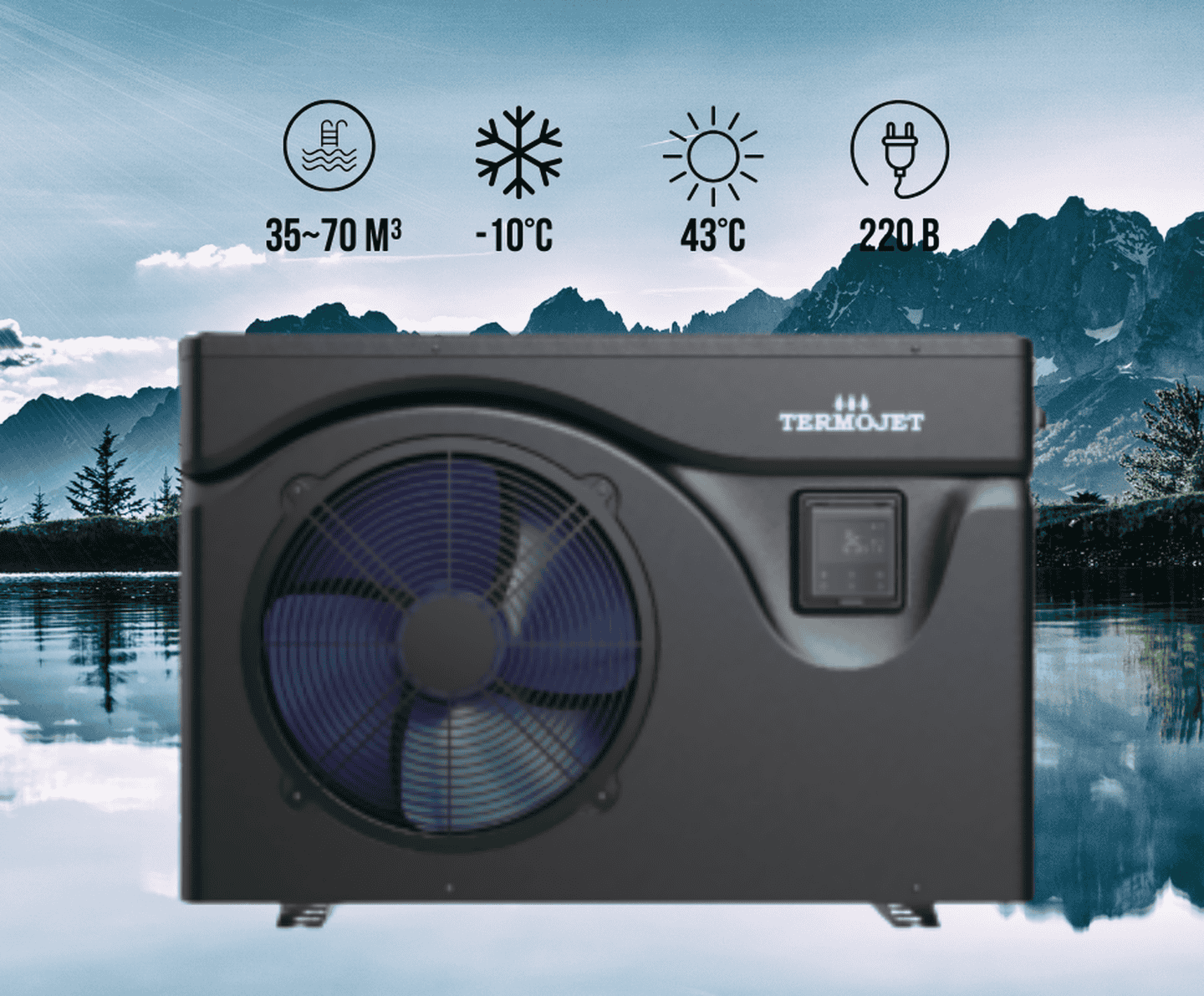 Тепловий насос для басейну Termojet DOLPHIN 180SPR4INVM (18,1 кВт), 220 В, об’єм басейну до 35~70 м³, -10°С/+43°С, інверторний