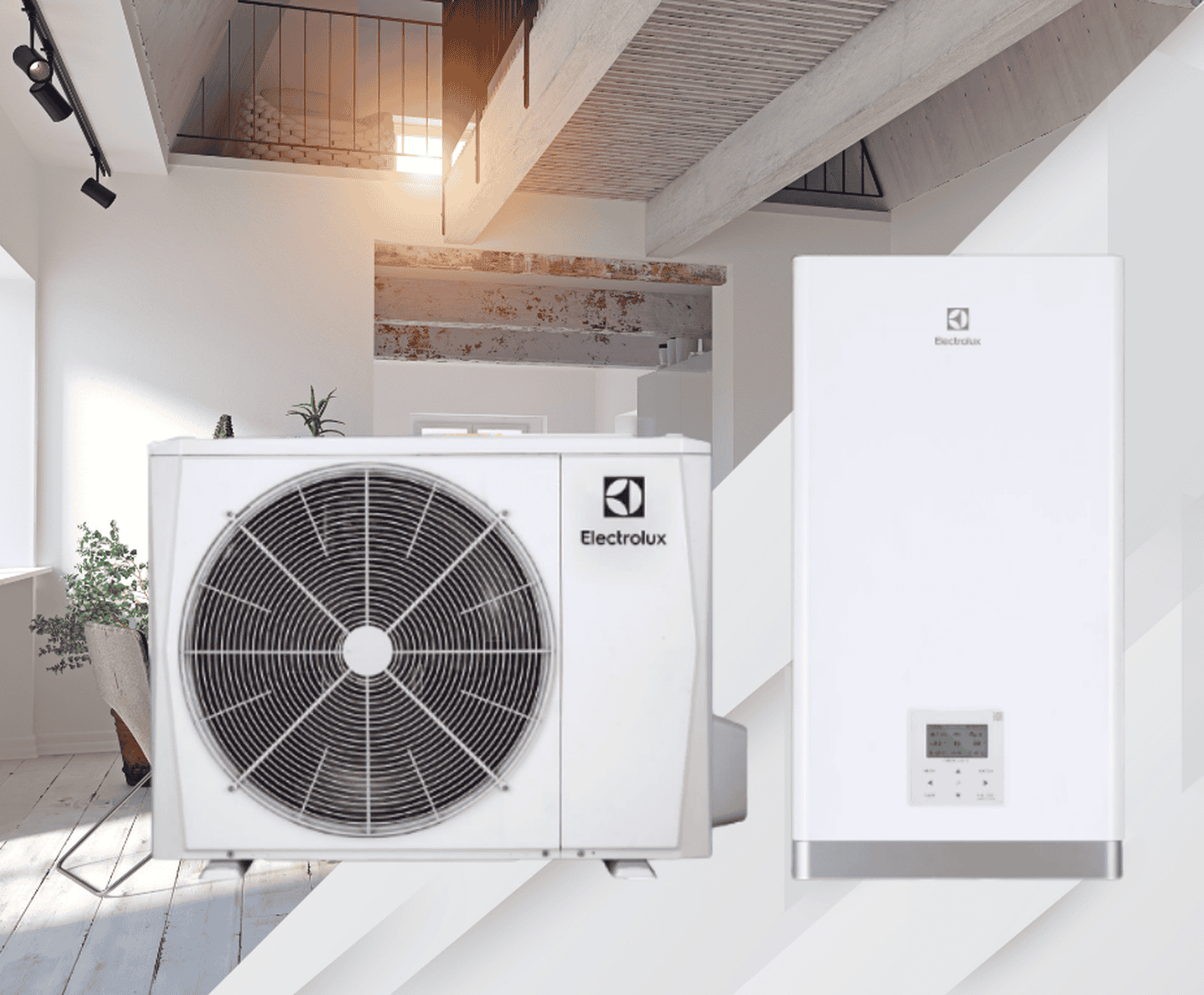 Інверторний тепловий насос Electrolux EMHP-10V/N8 EEC+EHB-100/N8 EEC до -25°/+43°С, спліт-система 10 кВт, до 100 м², 220В