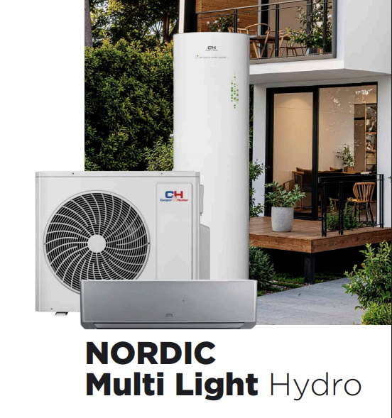 Гибридная мультисплит система Cooper&Hunter серия Nordic Multi Light Hydro CHML-U36RK4-HW/WT200HW1.5ERK 10,6 кВт, инвертор до -22°C/+43°C, до 100 м² (+3 внутренних блока)