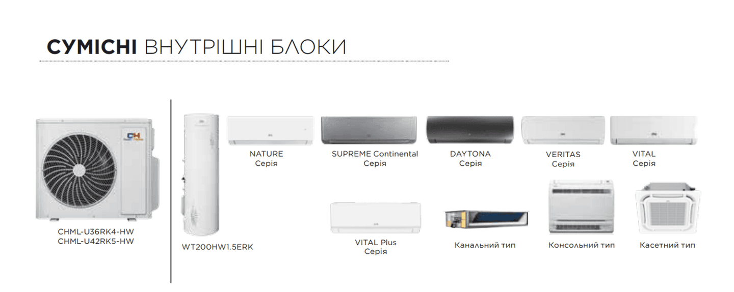 Гибридная мультисплит система Cooper&Hunter серия Nordic Multi Light Hydro CHML-U36RK4-HW/WT200HW1.5ERK 10,6 кВт, инвертор до -22°C/+43°C, до 100 м² (+3 внутренних блока)